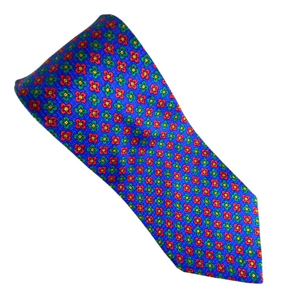 Bill Blass Mens Silk Tie Blue Red Green Floral Medallion Made in USA 56x4